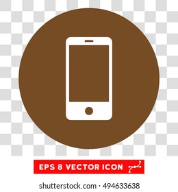 Smartphone round icon. Vector EPS illustration style is flat iconic bicolor symbol, white and brown colors, transparent background.