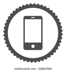 Smartphone round stamp icon. This flat vector symbol is drawn with gray color on a white background.