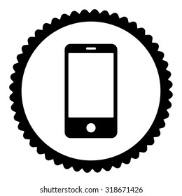 Smartphone round stamp icon. This flat vector symbol is drawn with black color on a white background.