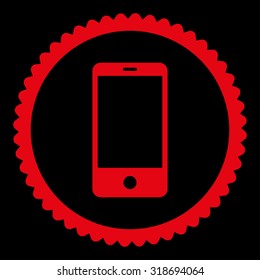 Smartphone round stamp icon. This flat vector symbol is drawn with red color on a black background.