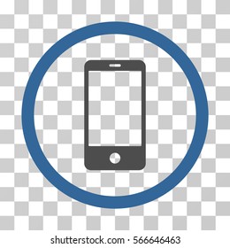 Smartphone rounded icon. Vector illustration style is flat iconic bicolor symbol inside a circle, cobalt and gray colors, transparent background. Designed for web and software interfaces.