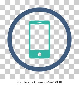 Smartphone rounded icon. Vector illustration style is flat iconic bicolor symbol inside a circle, cobalt and cyan colors, transparent background. Designed for web and software interfaces.