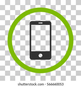Smartphone rounded icon. Vector illustration style is flat iconic bicolor symbol inside a circle, eco green and gray colors, transparent background. Designed for web and software interfaces.