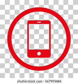 Smartphone rounded icon. Vector illustration style is flat iconic symbol inside a circle, red color, transparent background. Designed for web and software interfaces.