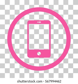 Smartphone rounded icon. Vector illustration style is flat iconic symbol inside a circle, pink color, transparent background. Designed for web and software interfaces.