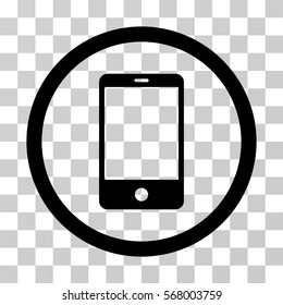 Smartphone rounded icon. Vector illustration style is flat iconic symbol inside a circle, black color, transparent background. Designed for web and software interfaces.