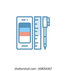 Smartphone with ruler and pen icon. Vector illustration