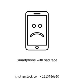 Smartphone with sad face icon vector on white background. Black icon illustration