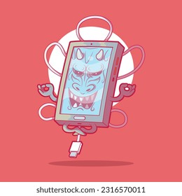 Smartphone Samurai meditierende Vektorgrafik. Technik, Maskottchen, Markendesign-Konzept.