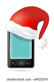 smartphone with Santa's red hat