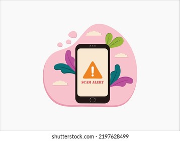 smartphone with scam alert on a screen vector illustration Premium Vector