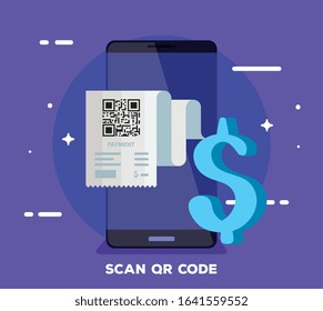 smartphone with scan code qr and symbol dollar vector illustration design