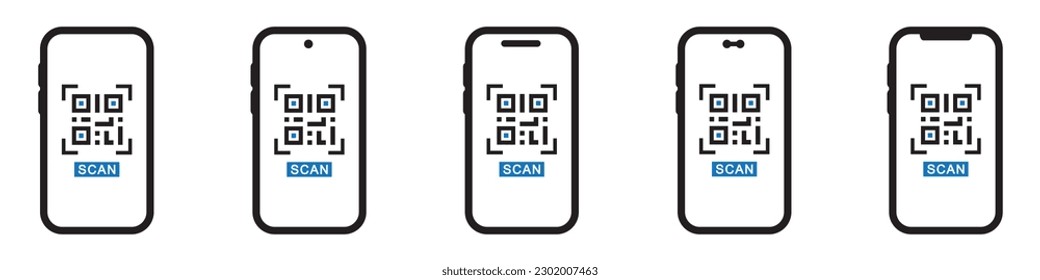 Smartphone scan me icon. Scan here icon. QR code icon, vector illustration