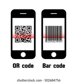 Smartphone scan QR code and bar code . flat design