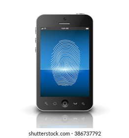 Smartphone scanning fingerprint on a screen