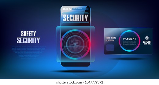 Smartphone scanning the fingerprint. Sign in with Touch ID. The concept of security and protection of mobile banking on your device. Payment by card through a bank