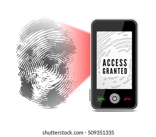 Smartphone scanning a fingerprint. Vector illustration on white background