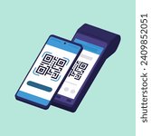 Smartphone scanning a QR code displayed on POS machine: QR code payment