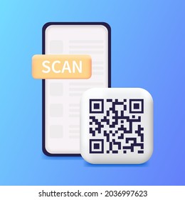 Smartphone scanning qr code. Download page of the mobile app. Web banner. Concept web design, website page development. Qr code verification landing page. 