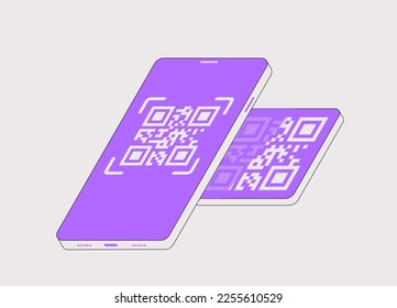 Escaneo de Smartphone código QR para pagar por producto o servicio, mostrando facilidad y eficiencia de pago móvil usando tecnología de código QR. Ilustración muestra la integración de la tecnología en las transacciones diarias