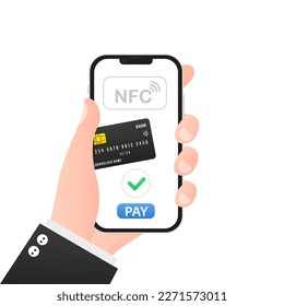 Smartphone scanning QR code for pay. Scanner app. Digital money. Online shopping concept. NFC payments. Payment using Phone to scan QR code. Contactless payment. Scan to pay. Vector illustration