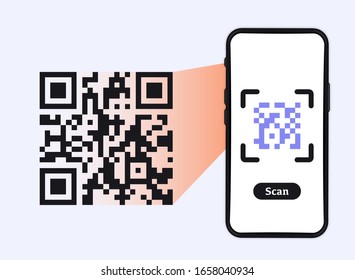 Smartphone scanning QR-code. Barcode Verification. Scanning tag, generate digital pay without money. Barcode on smartphone screen. Qr code payment, E-wallet , online shopping, cashless technology