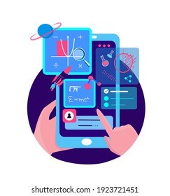 Smartphone School Application for Remote Education.Online Educational Digital Lesson Tutorial.Technologies Knowledge for Pupil. Mobile Screen. Study Homework. Home Internet Learning.Vector Illustratio