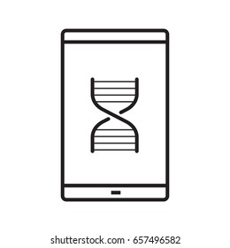 Smartphone science app linear icon. Thin line illustration. Smart phone with DNA chain model contour symbol. Vector isolated outline drawing