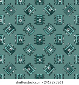 Smartphone Screen with AI APPS vector Artificial Intelligence concept colored Seamless Pattern