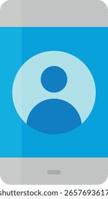 Pantalla de teléfono inteligente con fondo azul que muestra un icono de perfil de usuario mínimo que consta de cabeza y hombros