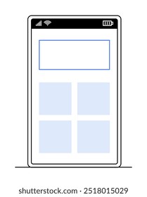 A smartphone screen with blue icons, status bar showing signal, Wi-Fi, and battery indicator. Ideal for technology, user interface design, mobile apps, connectivity, and digital tools.