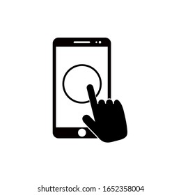 Smartphone screen by hand, touch screen icon, on a white background