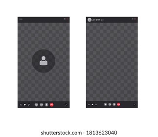 Smartphone screen with call interface. Screen elements icons and buttons, video call phone app.