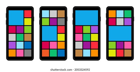 smartphone screen with collage grid template colorful, mobile phone and collage template for video call insert, vector