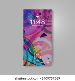 Smartphone screen with colorful watercolor abstract wallpaper concept