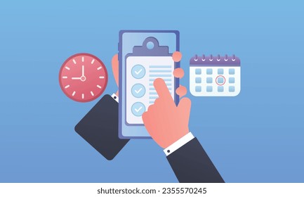 Lista de comprobación de concepto de pantalla de Smartphone.en fondo azul.Ilustración de diseño de vectores.