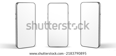 Smartphone screen device rotated positions isolated templates. App concept preview mockup with blank screen display different angels frame. Cell business realistic preview.