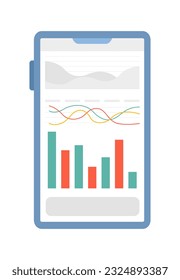 Pantalla Smartphone con objeto vector de color semiplano de diagrama. Icono de imagen de clip de caricatura editable sobre fondo blanco. Progreso de las operaciones financieras. Ilustración de puntos simple para diseño gráfico web