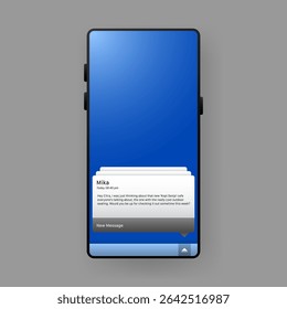 A smartphone screen display with a bright blue background, showing a pop up text message from Mika to Citra