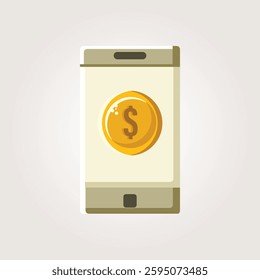 A smartphone screen displaying a golden dollar coin, symbolizing mobile banking, digital payments, and financial transactions in a modern digital economy.