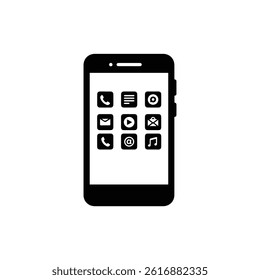 Smartphone with Screen Displaying Icons Representing Mobile Technology