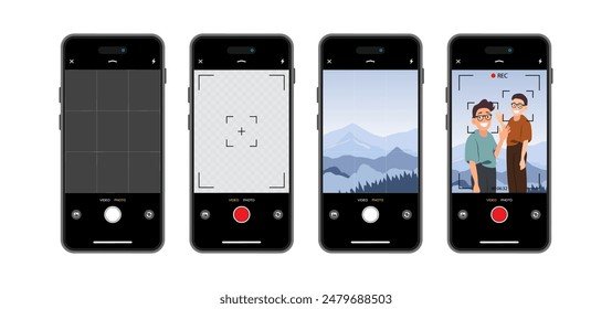 Smartphone Screen Displaying Scenic Boys in the Countryside Photos and Videos. Vector.