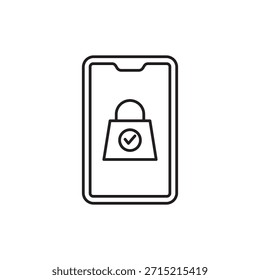 Pantalla de teléfono inteligente que muestra el símbolo de comercio electrónico de la bolsa de compras