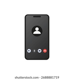 Smartphone screen displaying a video call interface with a user icon in a virtual meeting setting. Vector illustration