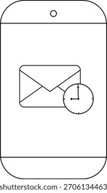La pantalla de un smartphone muestra un icono de sobre con un reloj superpuesto