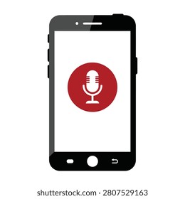 Smartphone screen displays a microphone icon for voice recording or voice assistant technology