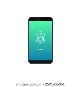 Smartphone screen features a fingerprint icon with touch id text, indicating secure access.