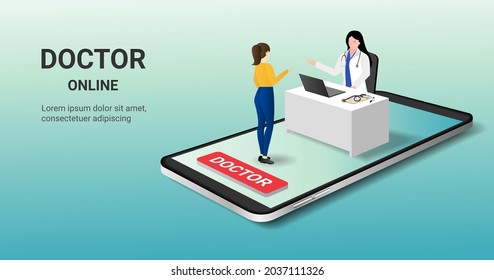 smartphone screen with female therapist and patient. Online doctor, online medical consultation, tele medicine, Online healthcare and medical consultation. Digital health concept. 3D vector