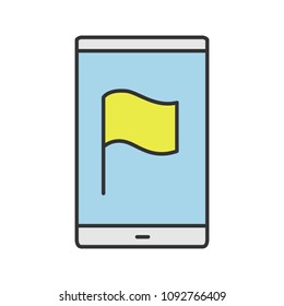 Smartphone screen with flag color icon. GPS navigation app. Isolated vector illustration