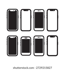 Smartphone Screen Frame Silhouette Set Modern Mobile Device Vector Icons.